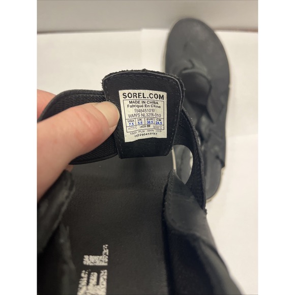 Sorel Out N About Black Leather Slingback‎ Thong Sandals Black Women's 7.5 Shoes - Picture 10 of 11